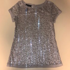 INC Silver and Grey Sequined Mesh Top